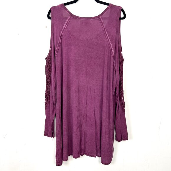 NWT Terra & Sky Knit Top Purple Cold Shoulder Long Sleeve Lace Accent 3X - Picture 5 of 5